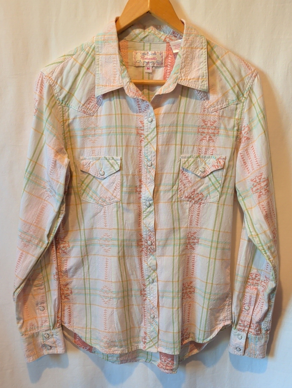 Panhandle Slim Women's Pastel Plaid Button-Down Shirt - Pink, Green & Cream